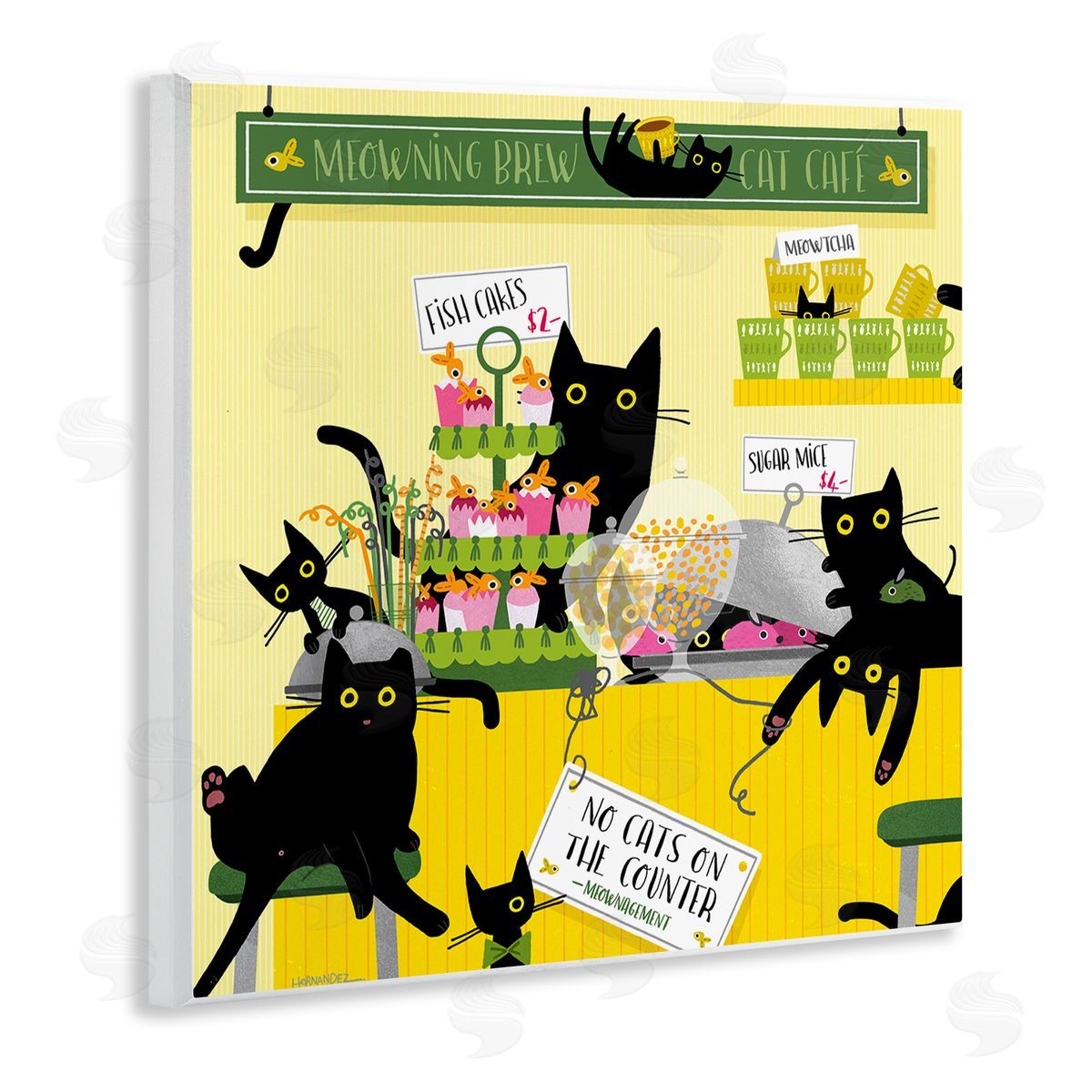 Leeza Hernandez Silly Cat Café Bakery Wooden Wall Plaque Art Print