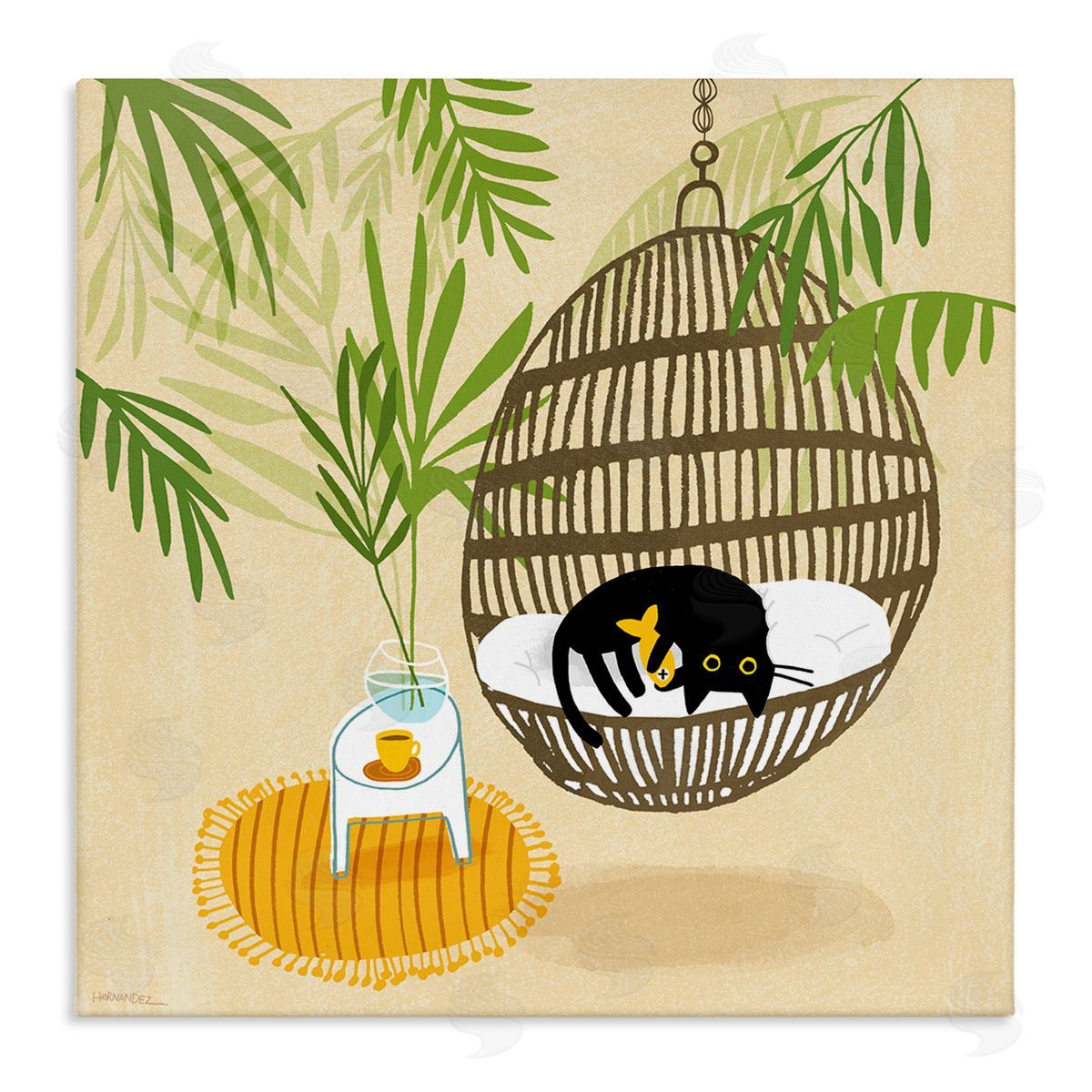 Leeza Hernandez Sleepy Cats on Porch Swing Canvas Wall Art Print