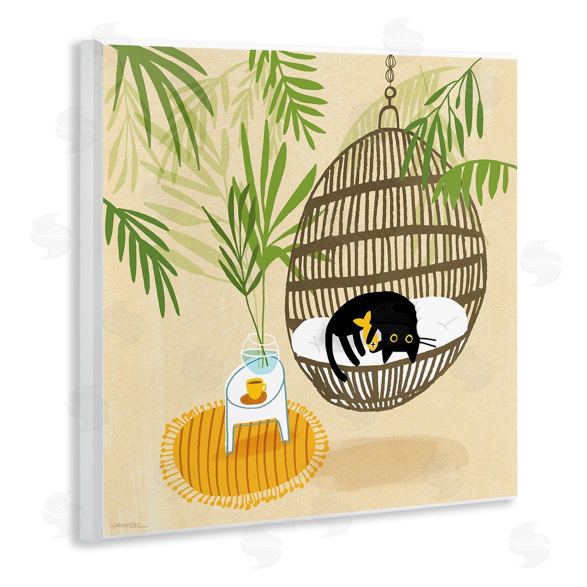 Leeza Hernandez Sleepy Cats on Porch Swing Wooden Wall Plaque Art Print