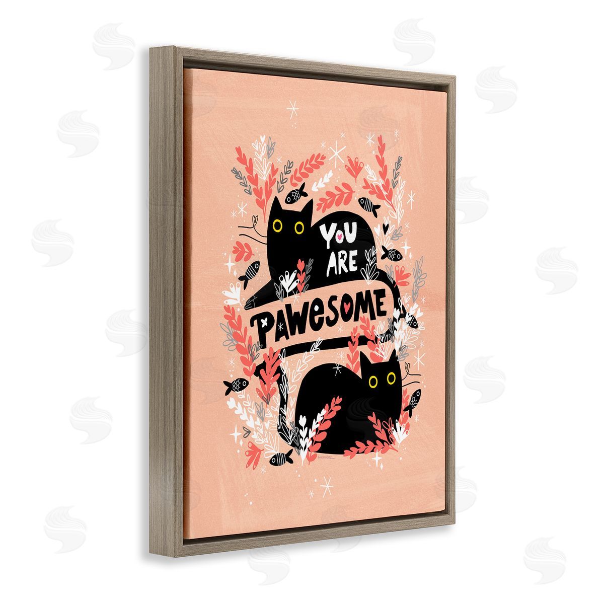 Leeza Hernandez You Are Pawesome Cats Brown Floating Frame Canvas Wall Art Print