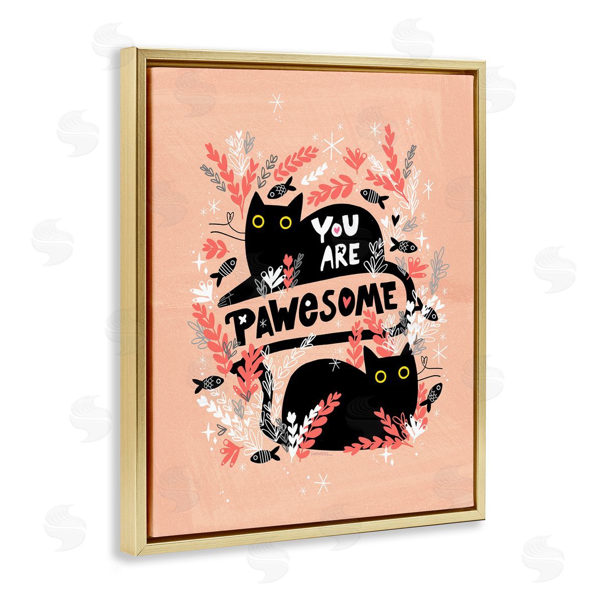Leeza Hernandez You Are Pawesome Cats Gold Floating Frame Canvas Wall Art Print
