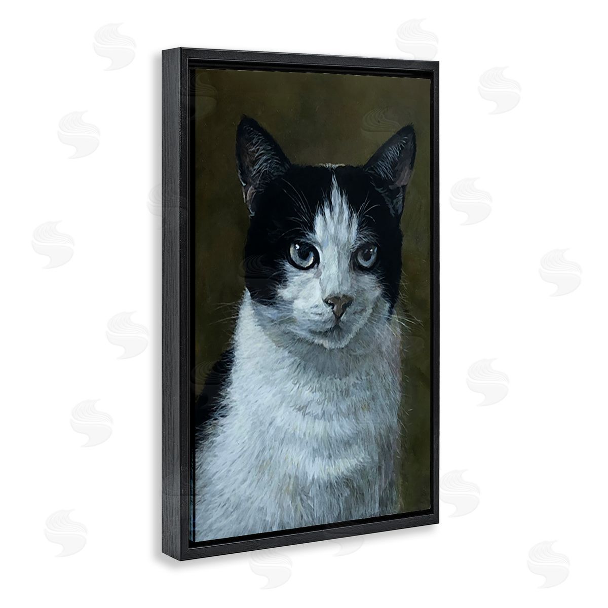 Laura Mark-Finberg Black & White Cat Angst Black Floating Frame Canvas Wall Art Print