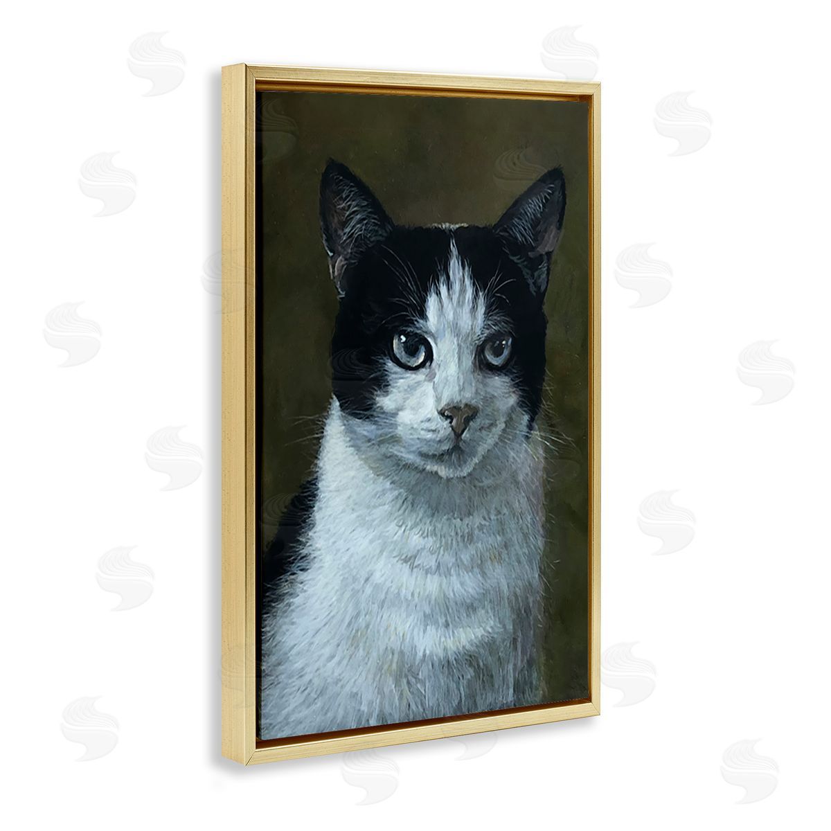 Laura Mark-Finberg Black & White Cat Angst Gold Floating Frame Canvas Wall Art Print