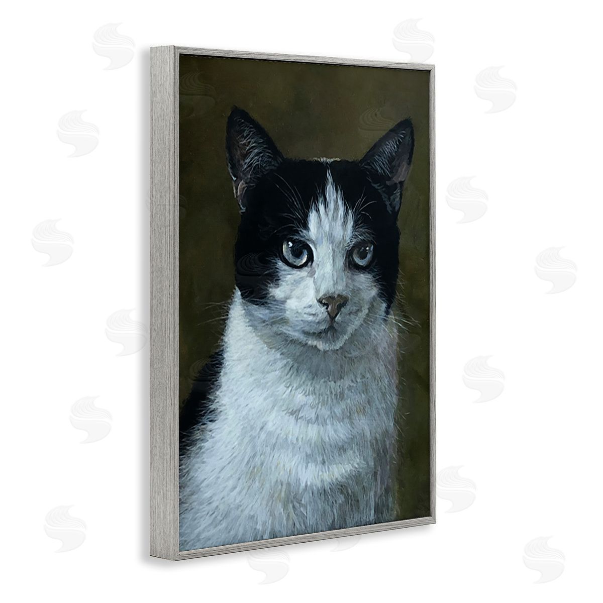 Laura Mark-Finberg Black & White Cat Angst Gray Framed Giclee Wall Art Print