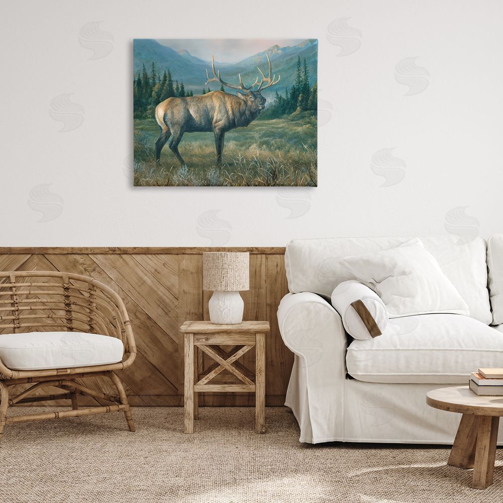 Laura Mark-Finberg Powerful Elk in Field Canvas Wall Art Print in Room