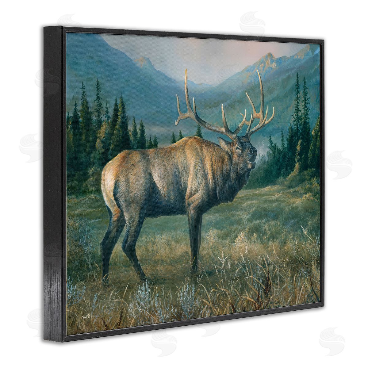 Laura Mark-Finberg Powerful Elk in Field Black Framed Giclee Wall Art Print