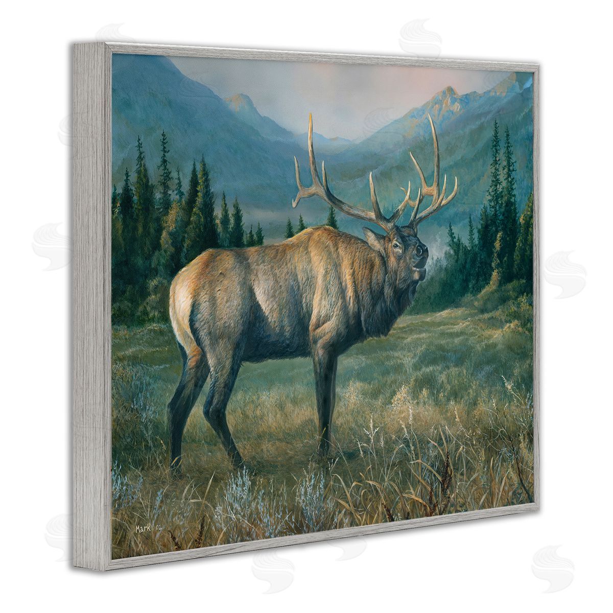 Laura Mark-Finberg Powerful Elk in Field Gray Framed Giclee Wall Art Print