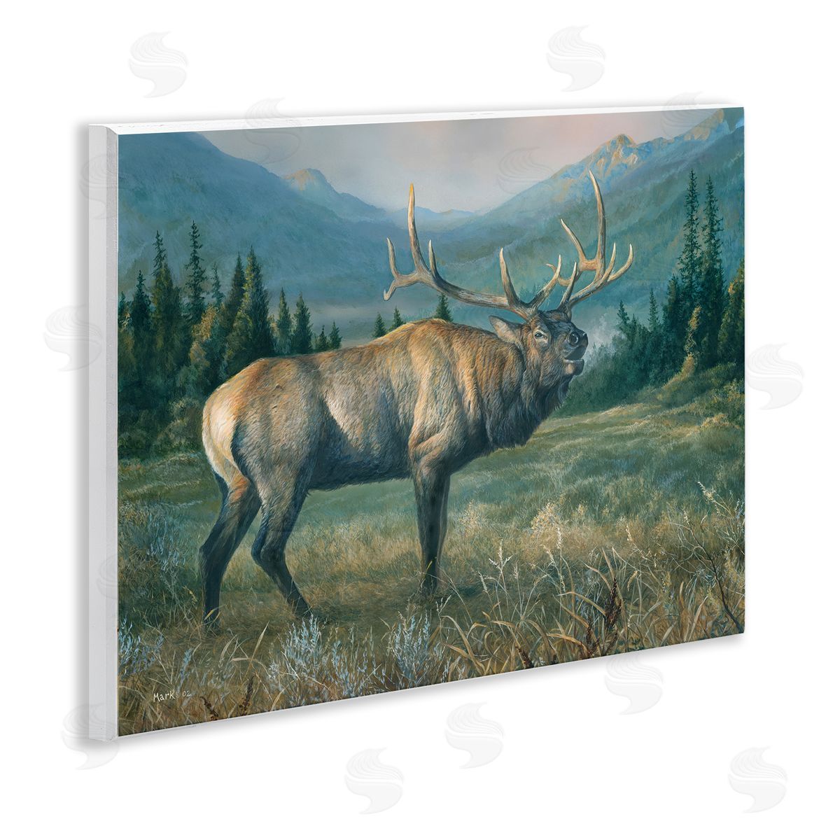 Laura Mark-Finberg Powerful Elk in Field Wooden Wall Plaque Art Print