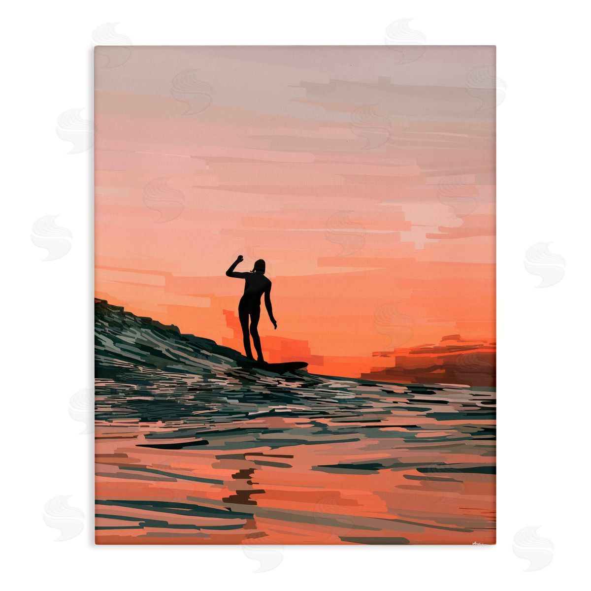 Amelia Noyes Woman Surfing at Sunset Canvas Wall Art Print