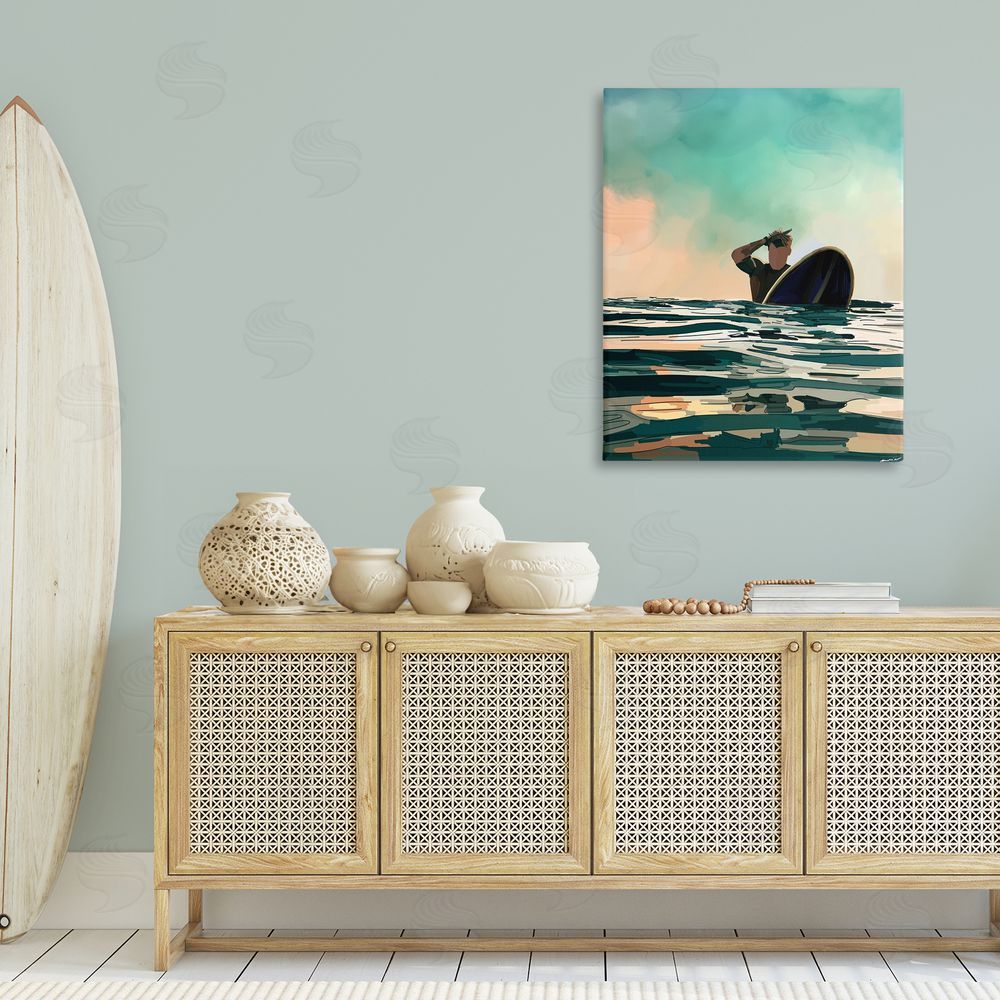 Amelia Noyes Surfer with Ocean Reflection Canvas Wall Art Print in Room