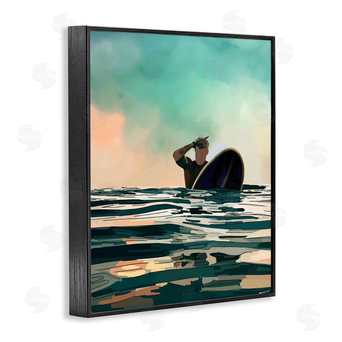 Amelia Noyes Surfer with Ocean Reflection Black Framed Giclee Wall Art Print