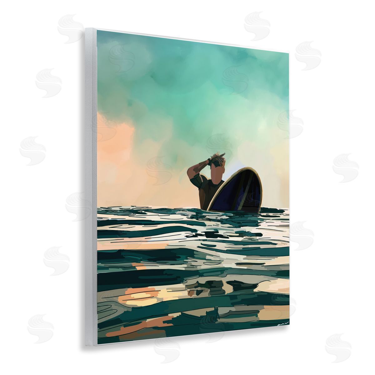 Amelia Noyes Surfer with Ocean Reflection Wooden Wall Plaque Art Print
