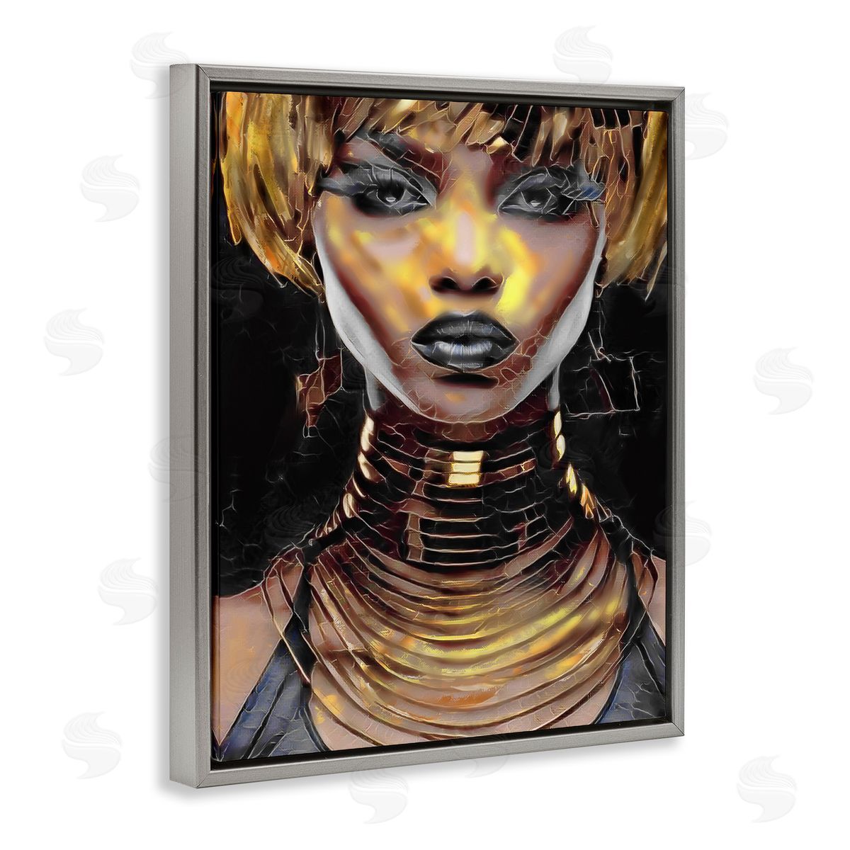 Jesse Keith Intense Glam Woman Portrait Gray Floating Frame Canvas Wall Art Print