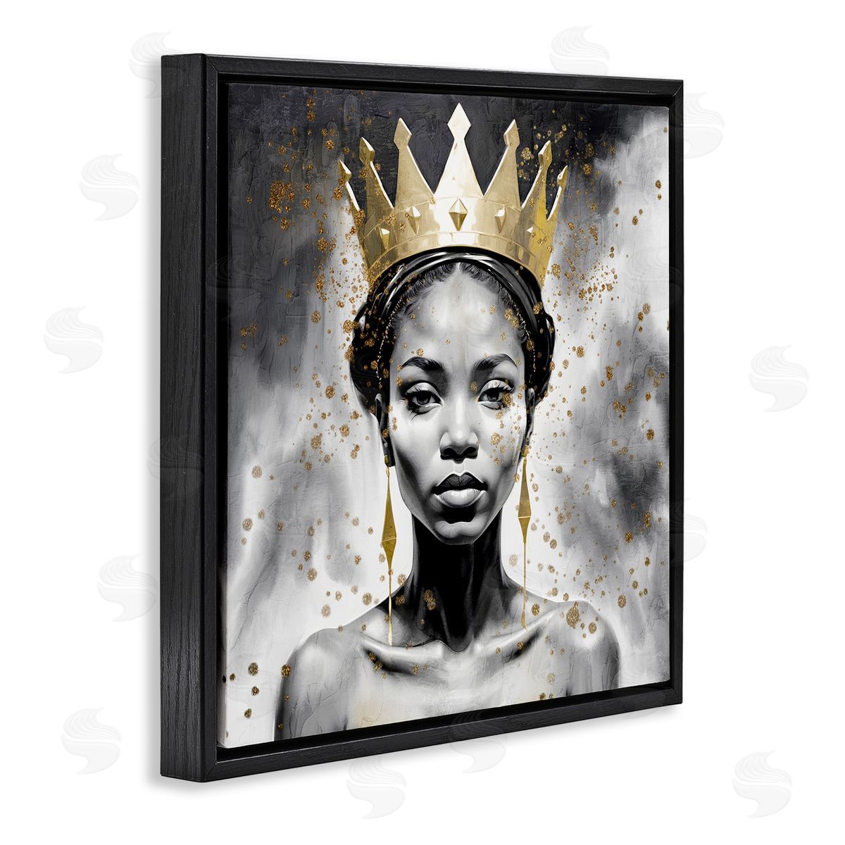 Kim Allen Woman in Crown Gazing Black Floating Frame Canvas Wall Art Print