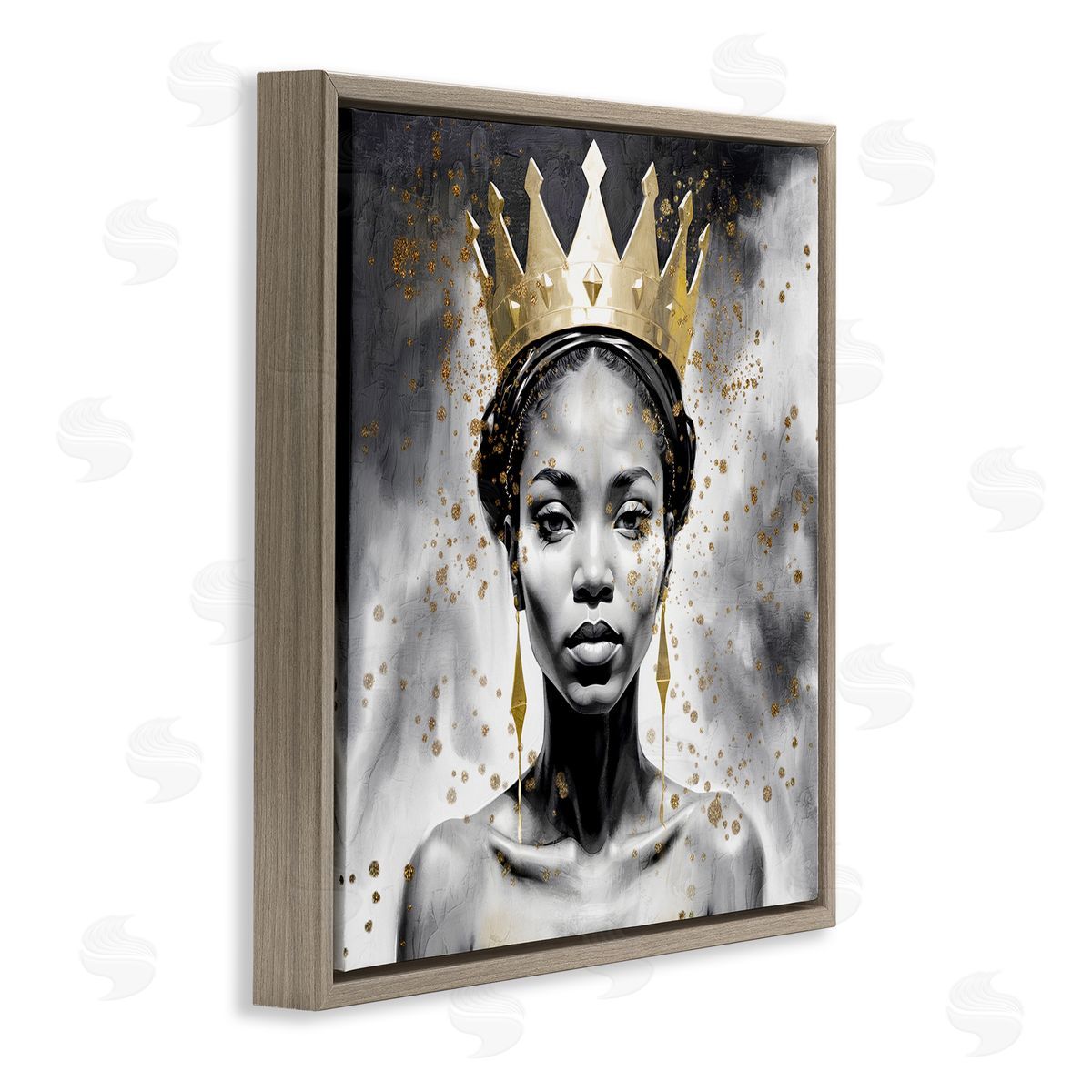 Kim Allen Woman in Crown Gazing Brown Floating Frame Canvas Wall Art Print