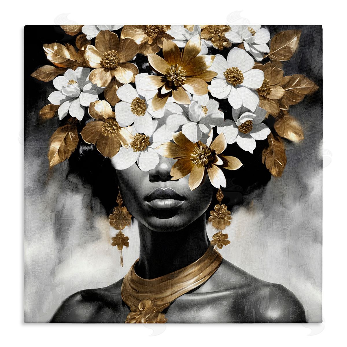 Kim Allen Woman & Gold Flowers Canvas Wall Art Print