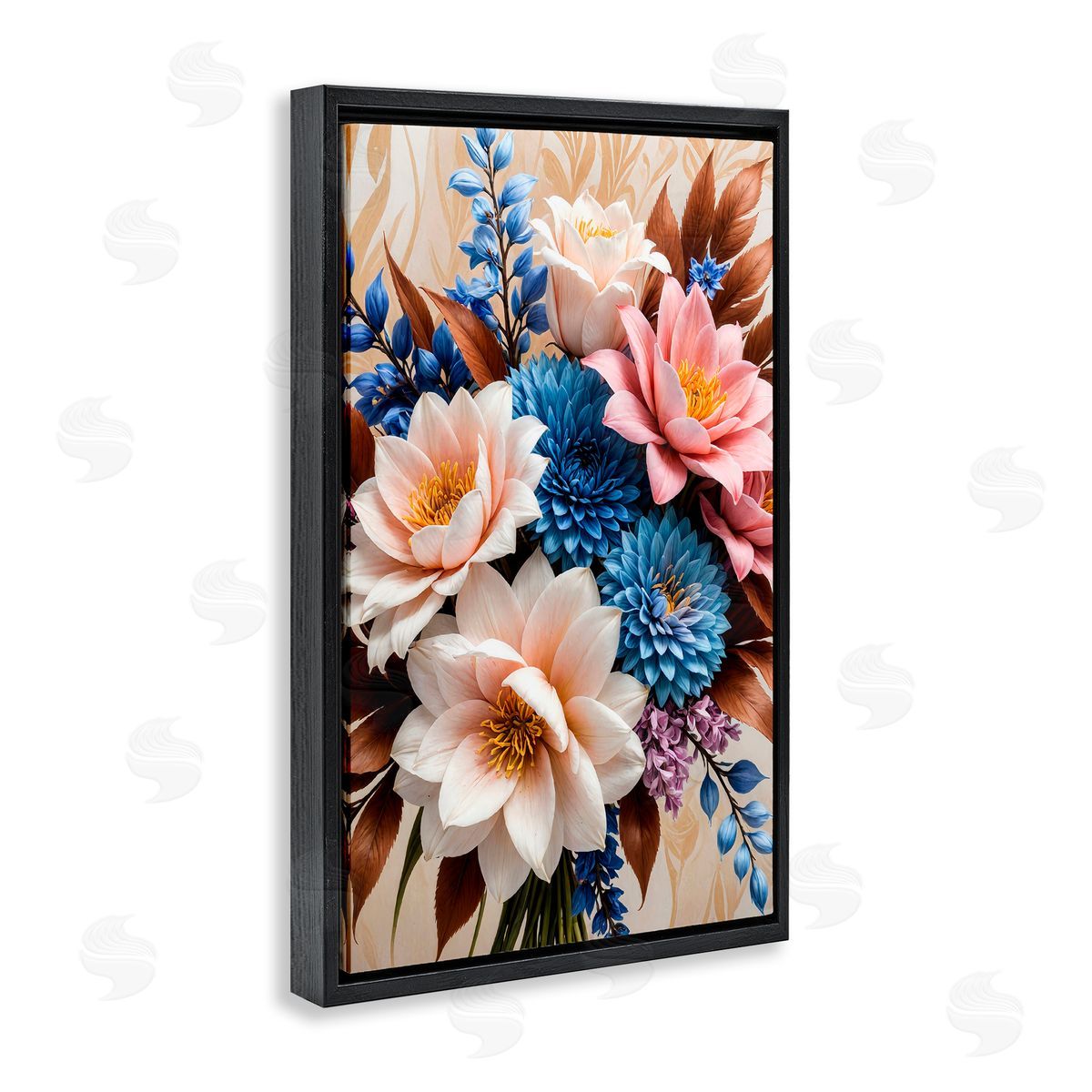 Yuri Khrushch Pink & Blue Mixed Bouquet Black Floating Frame Canvas Wall Art Print