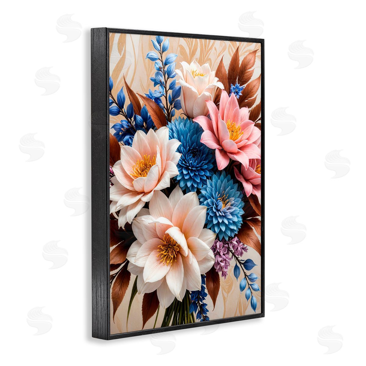 Yuri Khrushch Pink & Blue Mixed Bouquet Black Framed Giclee Wall Art Print