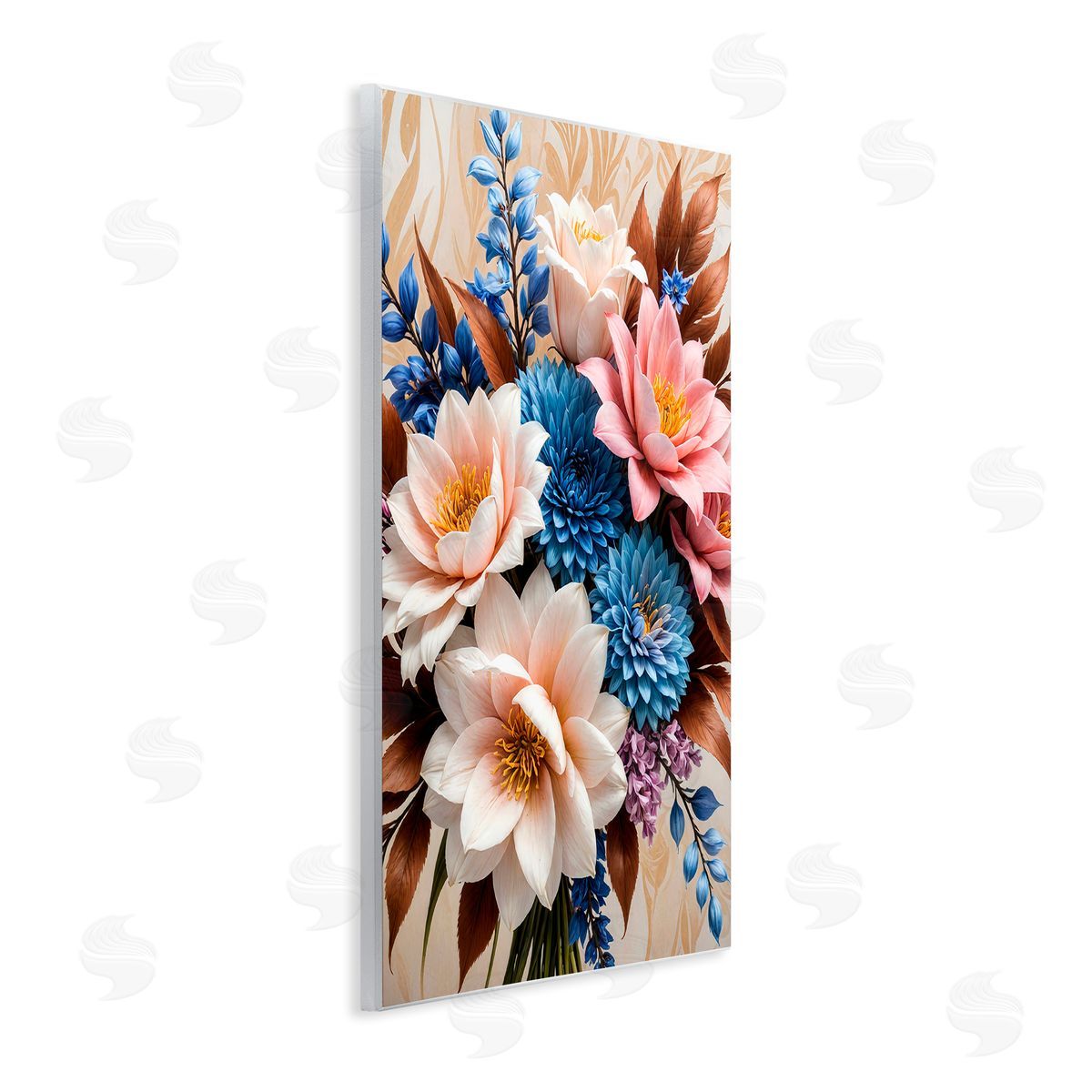 Yuri Khrushch Pink & Blue Mixed Bouquet Wooden Wall Plaque Art Print