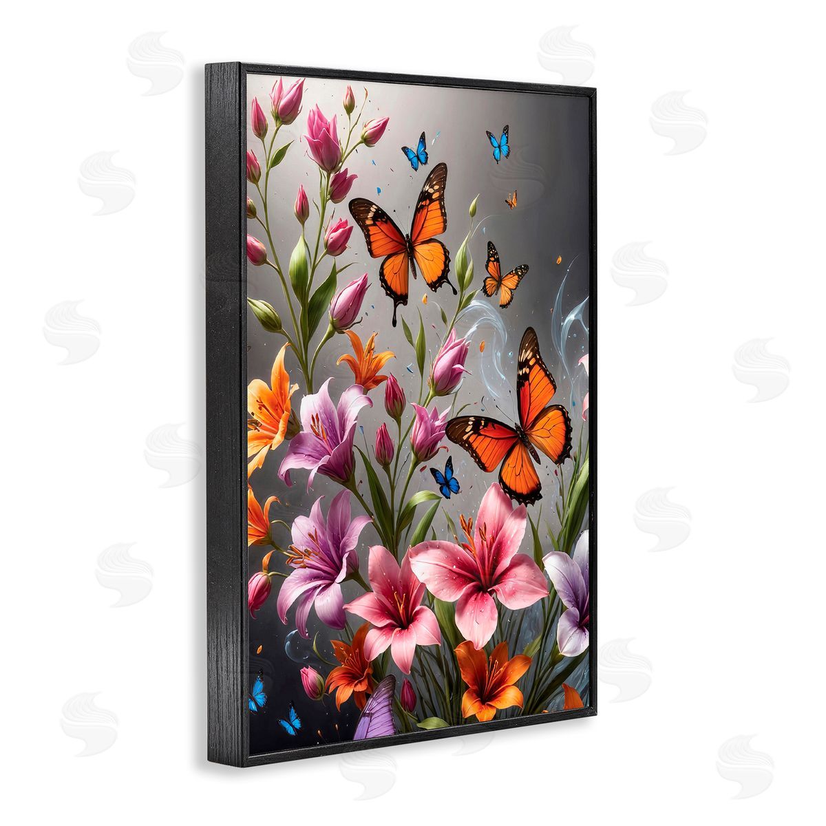 Yuri Khrushch Monarch Butterflies & Lilies Black Framed Giclee Wall Art Print