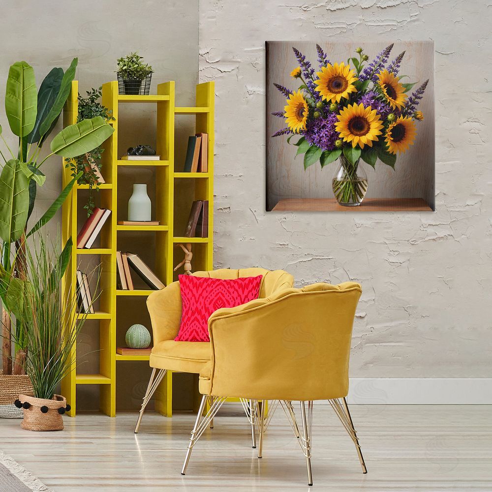 Yuri Khrushch Sunflower & Lavender Bouquet Canvas Wall Art Print in Room