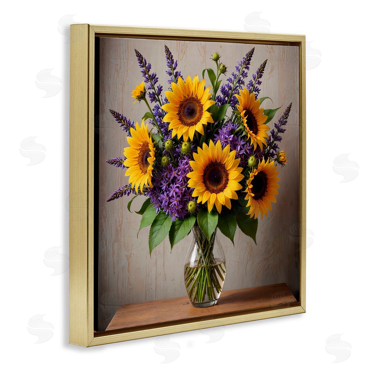 Yuri Khrushch Sunflower & Lavender Bouquet Gold Floating Frame Canvas Wall Art Print