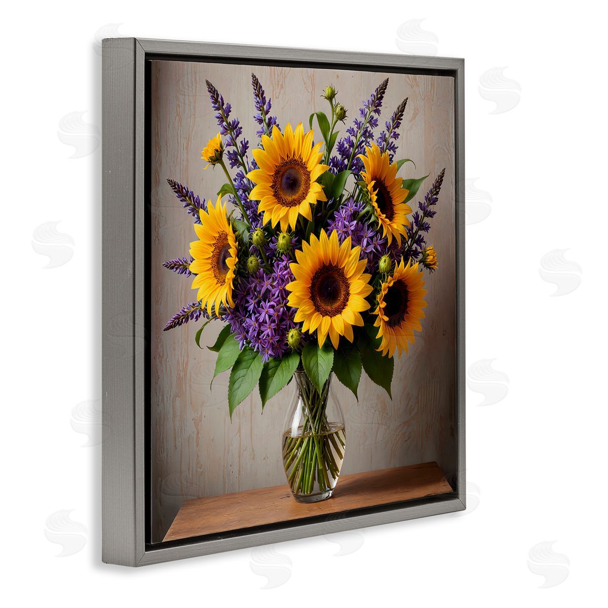 Yuri Khrushch Sunflower & Lavender Bouquet Gray Floating Frame Canvas Wall Art Print