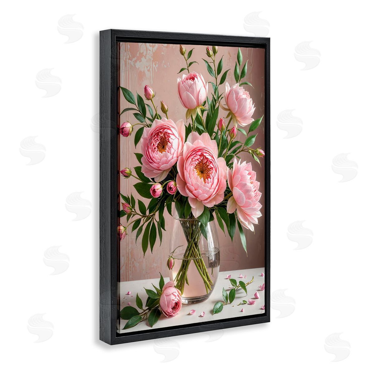 Yuri Khrushch Elegant Peonies in Vase Black Floating Frame Canvas Wall Art Print