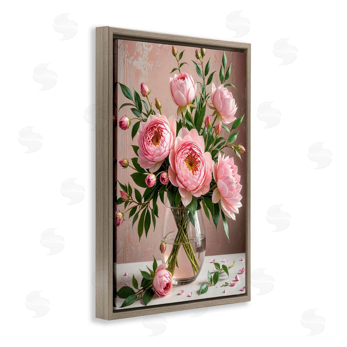 Yuri Khrushch Elegant Peonies in Vase Brown Floating Frame Canvas Wall Art Print