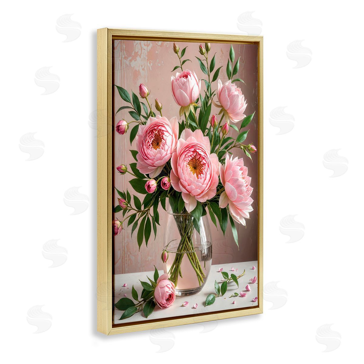 Yuri Khrushch Elegant Peonies in Vase Gold Floating Frame Canvas Wall Art Print