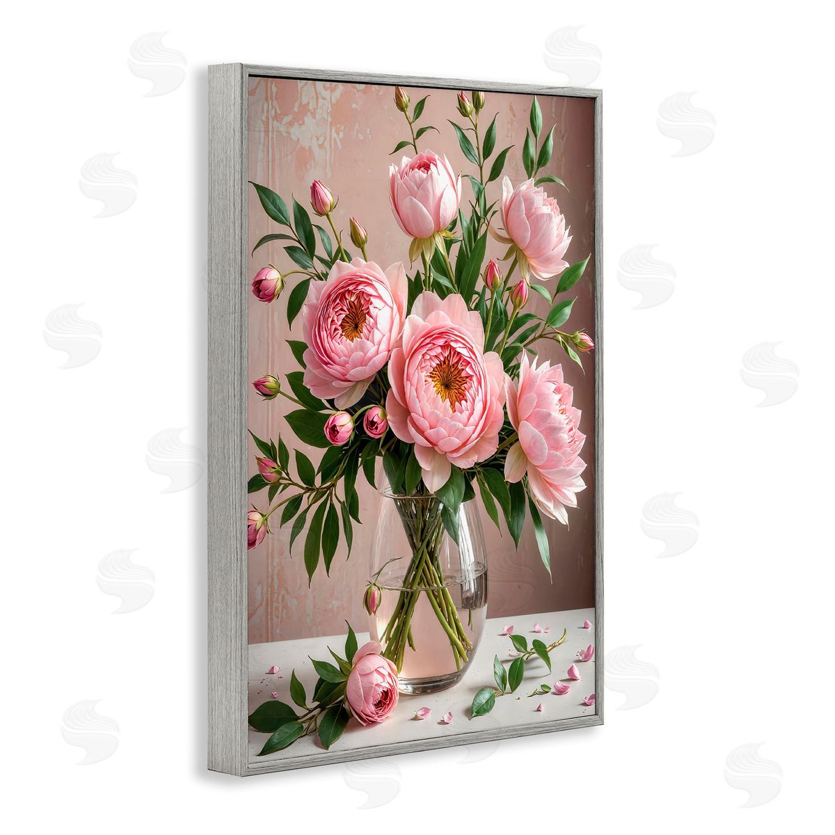 Yuri Khrushch Elegant Peonies in Vase Gray Framed Giclee Wall Art Print