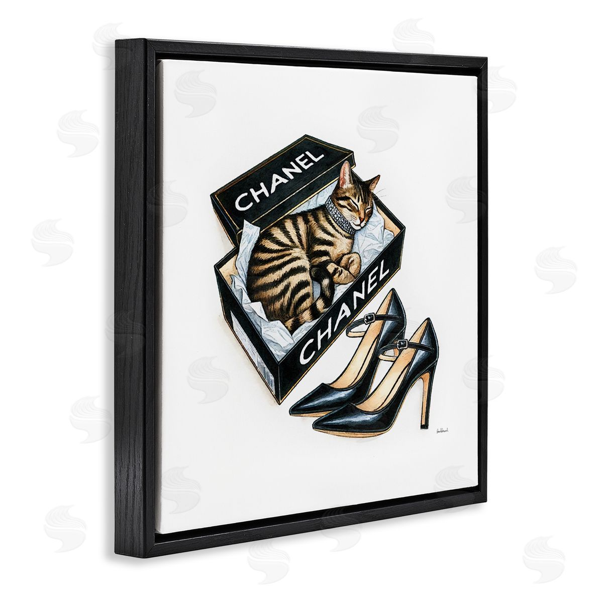 Amanda Greenwood Sleeping Cat in Shoe Box Black Floating Frame Canvas Wall Art Print