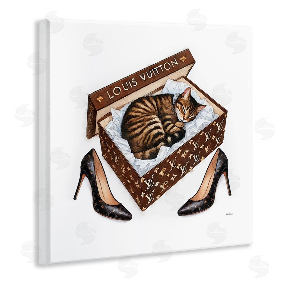 Sleeping Cat in Shoebox Wood Plaque Wall Art, Home Decor by Amanda Greenwood