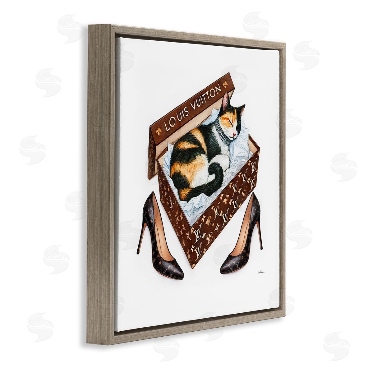 Amanda Greenwood Kitty Sleeping in Shoebox Brown Floating Frame Canvas Wall Art Print