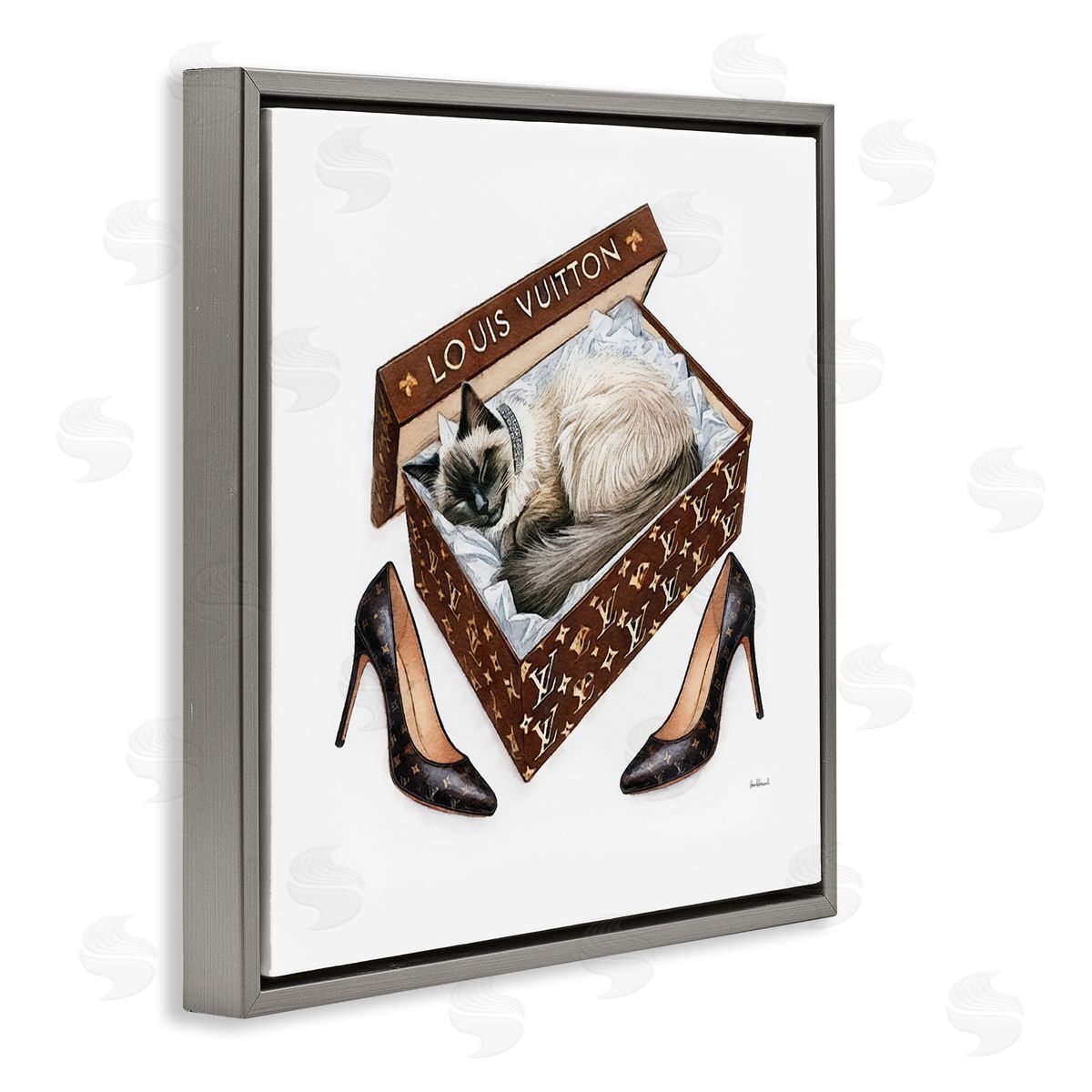 Amanda Greenwood Kitty Sleeping Heels Box Gray Floating Frame Canvas Wall Art Print
