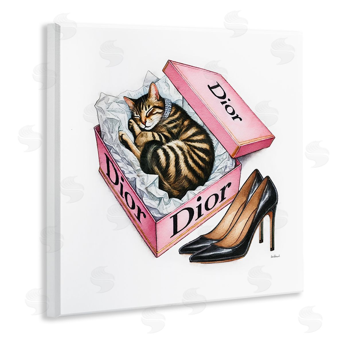Amanda Greenwood Pink Shoebox with Kitten Wooden Wall Plaque Art Print