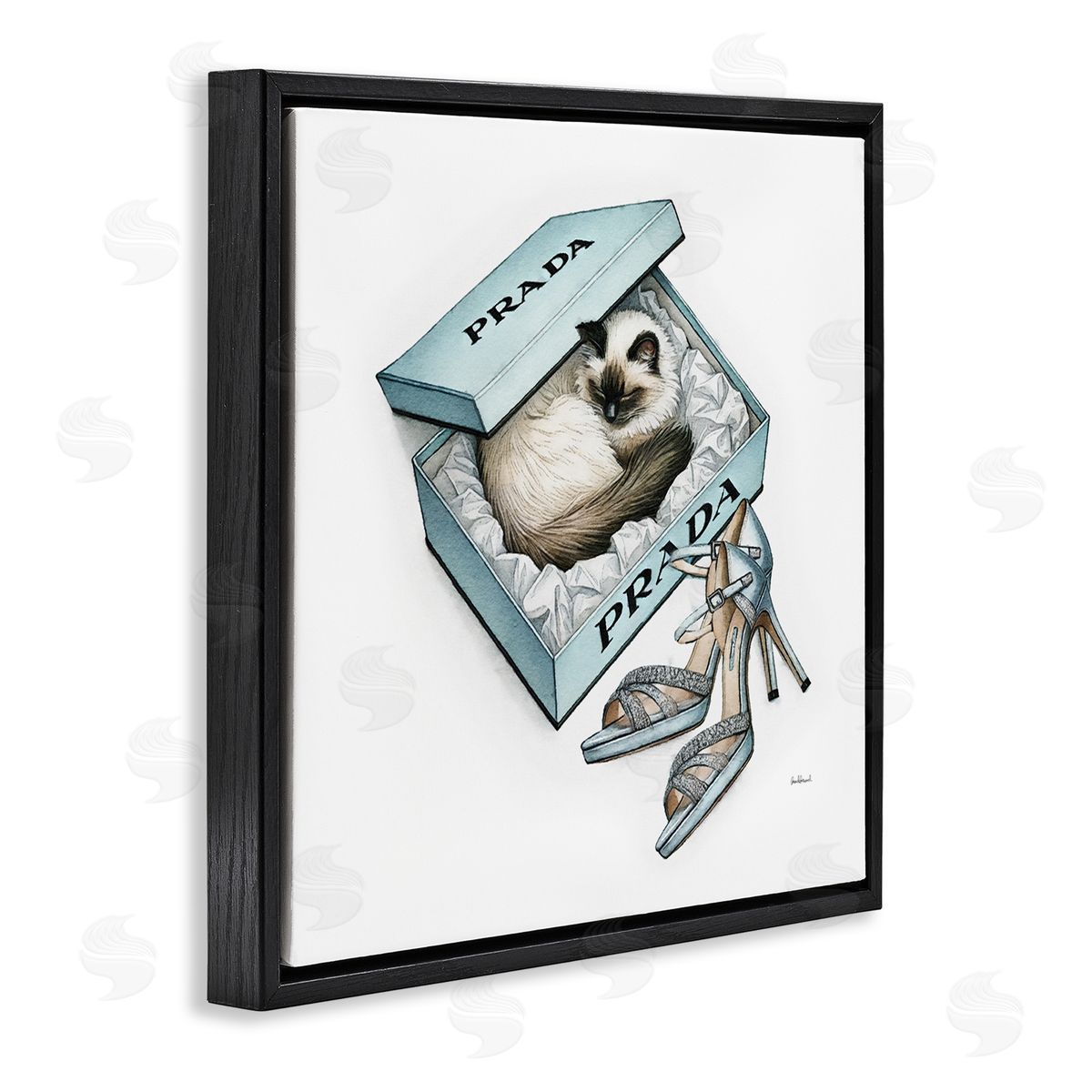 Amanda Greenwood Sleepy Kitten in Shoebox Black Floating Frame Canvas Wall Art Print