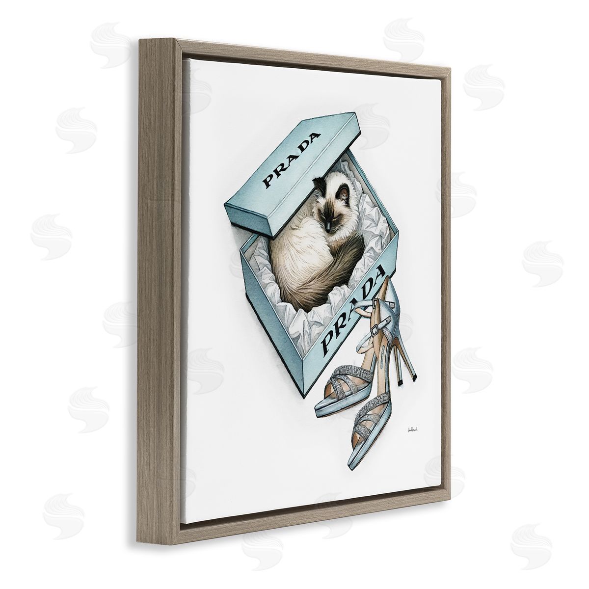 Amanda Greenwood Sleepy Kitten in Shoebox Brown Floating Frame Canvas Wall Art Print