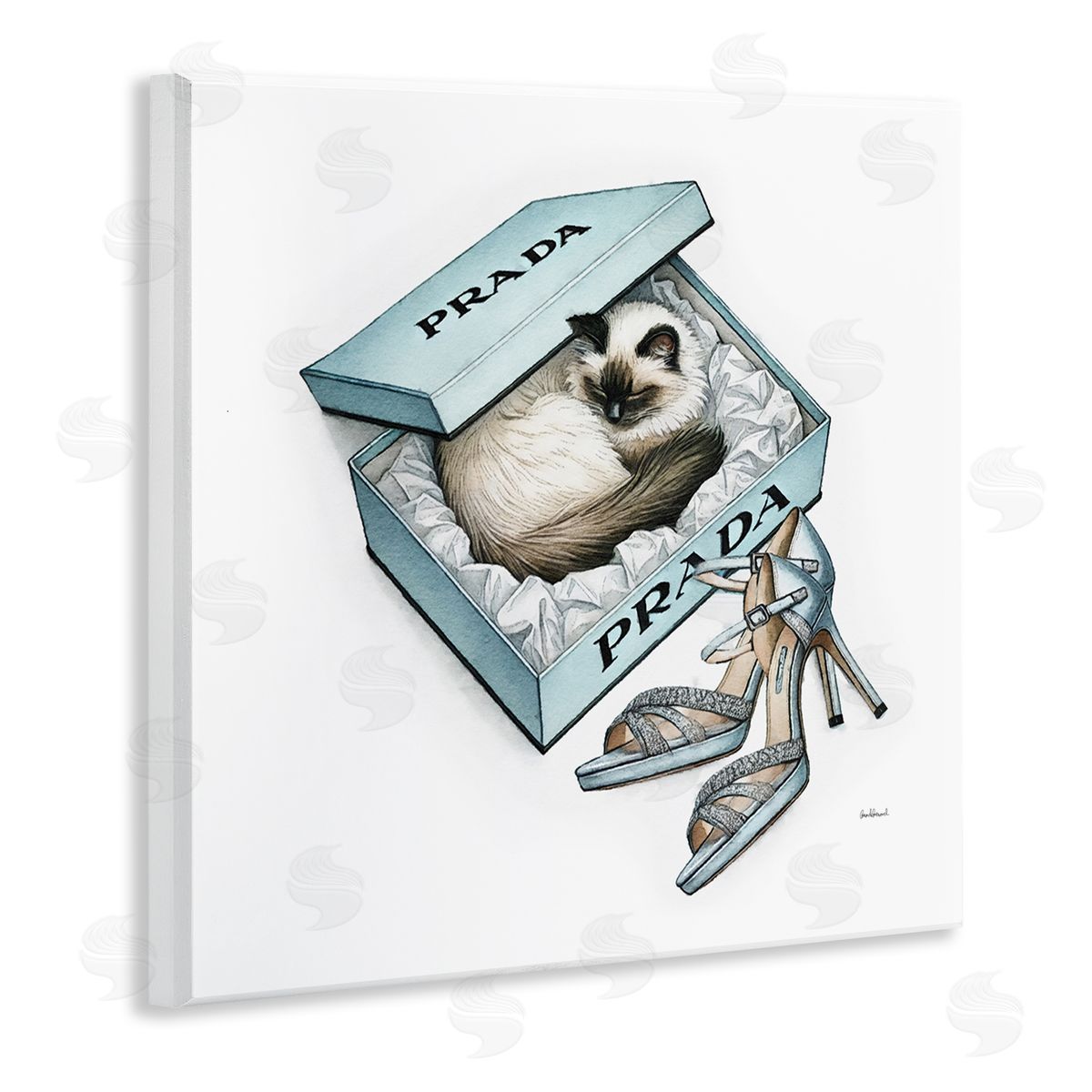 Amanda Greenwood Sleepy Kitten in Shoebox Wooden Wall Plaque Art Print