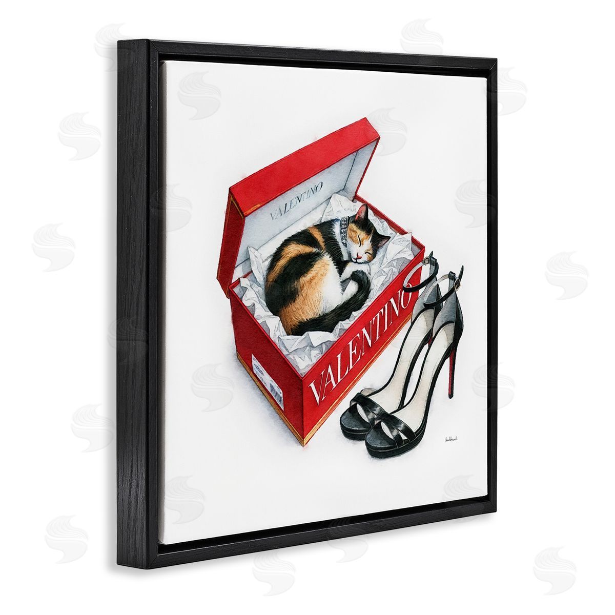 Amanda Greenwood Trendy Cat Shoebox Black Floating Frame Canvas Wall Art Print