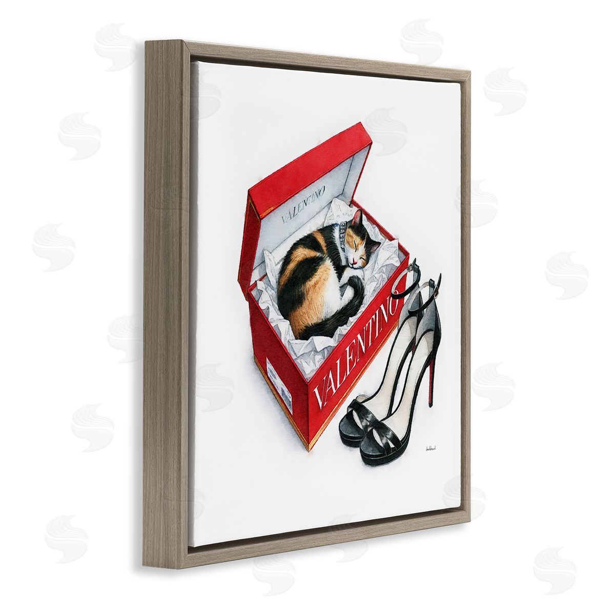 Amanda Greenwood Trendy Cat Shoebox Brown Floating Frame Canvas Wall Art Print