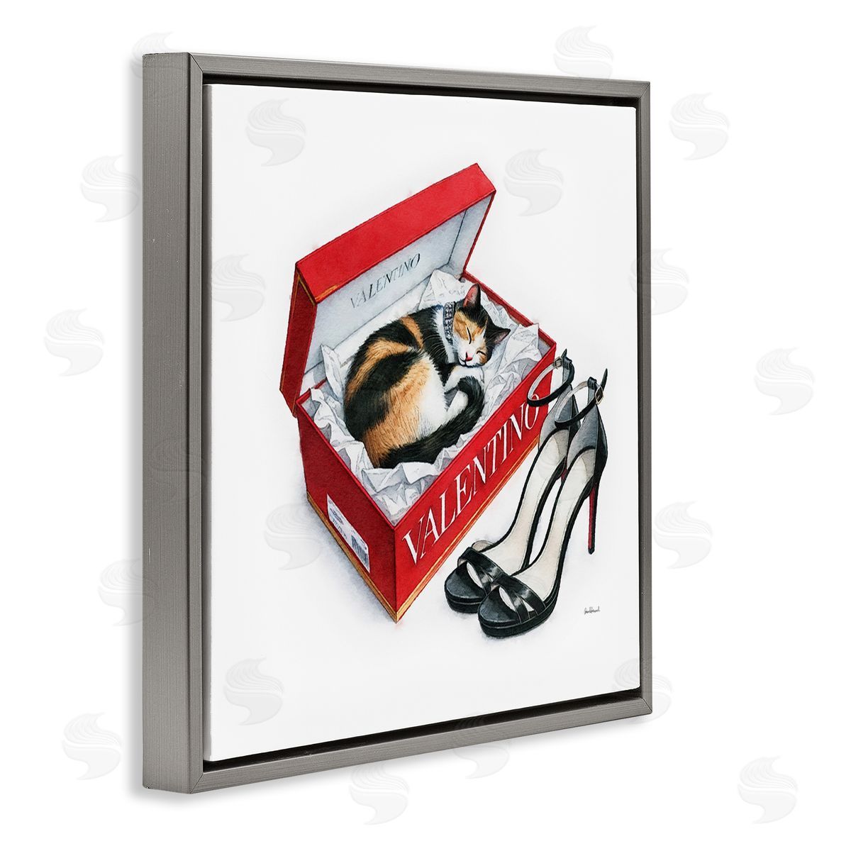 Amanda Greenwood Trendy Cat Shoebox Gray Floating Frame Canvas Wall Art Print