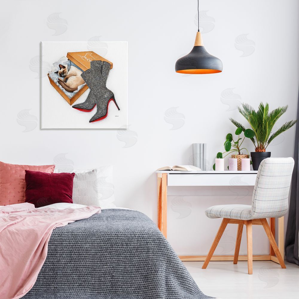 Amanda Greenwood Stylish Shoebox Cat Canvas Wall Art Print in Room