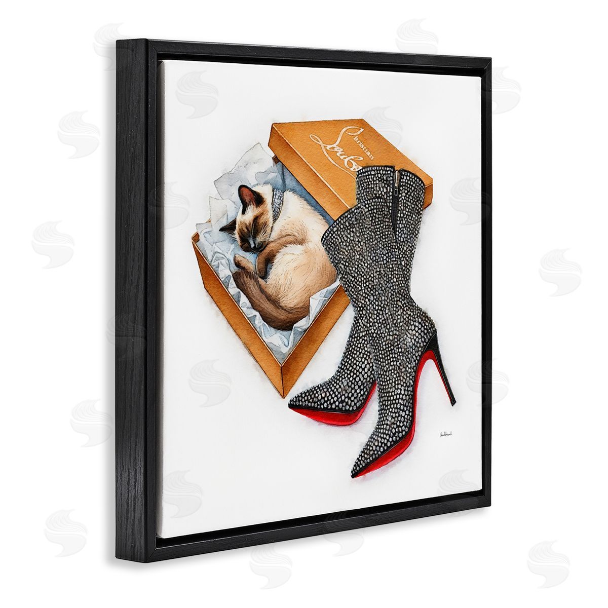 Amanda Greenwood Stylish Shoebox Cat Black Floating Frame Canvas Wall Art Print