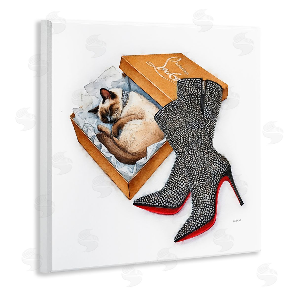 Amanda Greenwood Stylish Shoebox Cat Wooden Wall Plaque Art Print