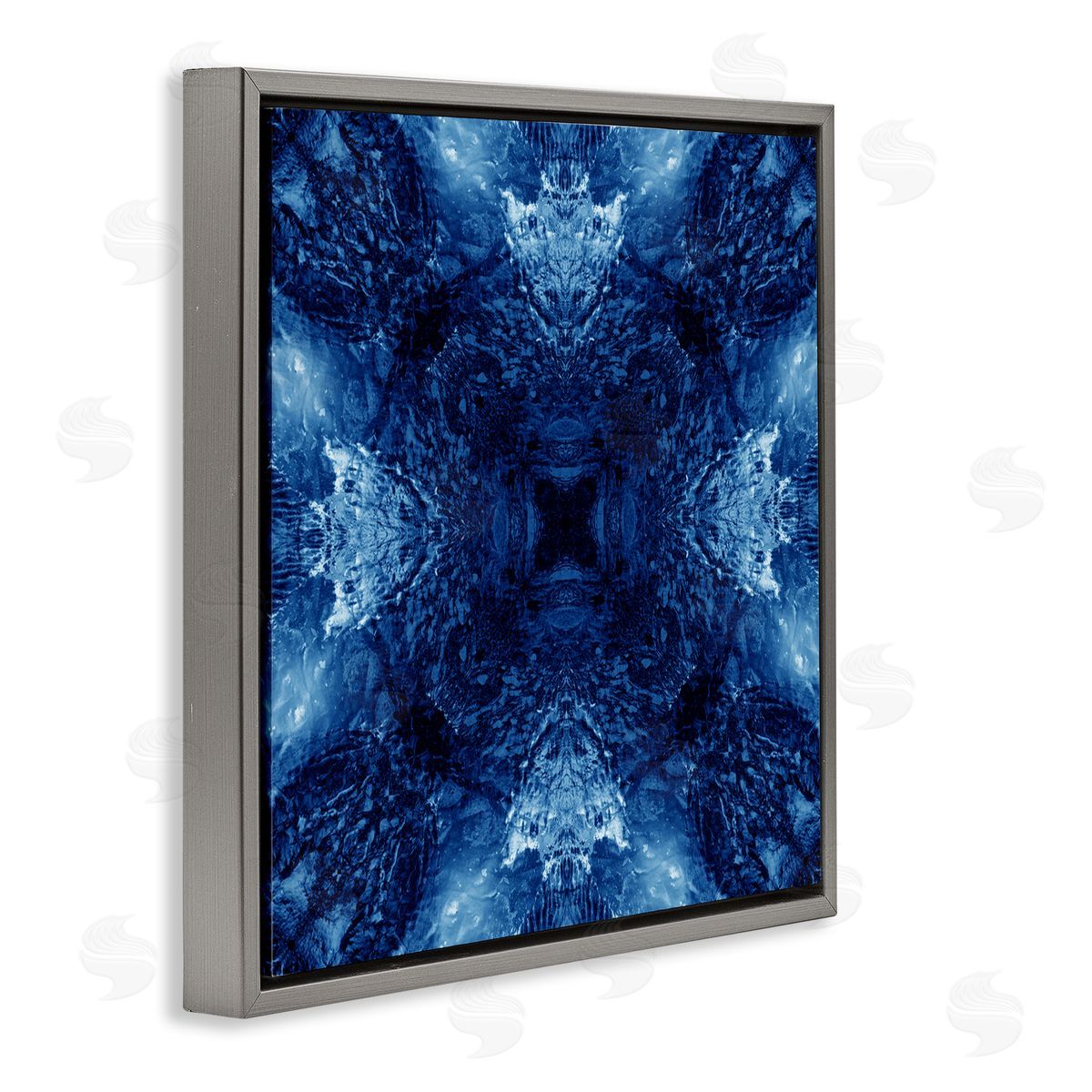 El Perkin Symmetrical Tie Dye Pattern Gray Floating Frame Canvas Wall Art Print