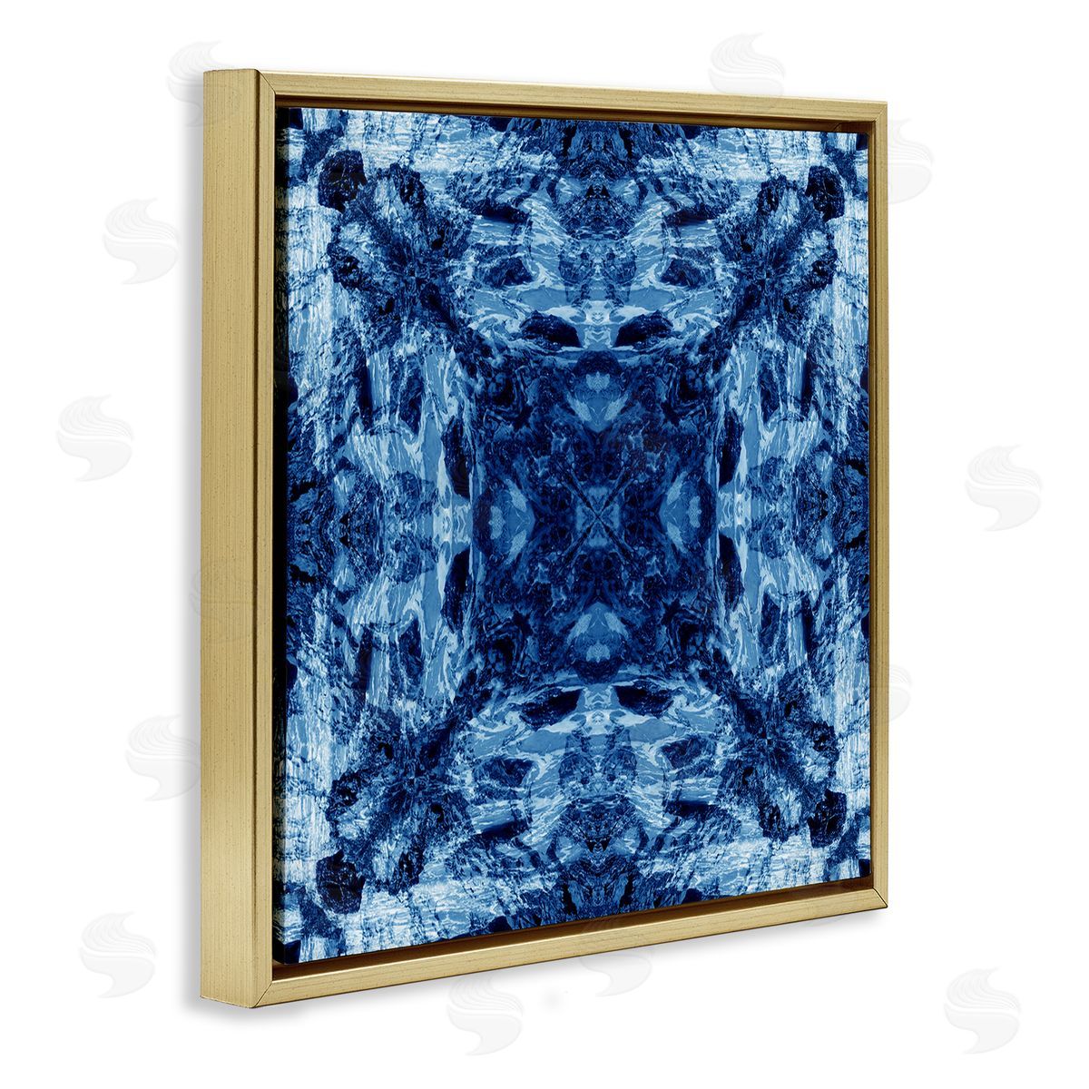 El Perkin Blue Tie Dye Symmetry Gold Floating Frame Canvas Wall Art Print
