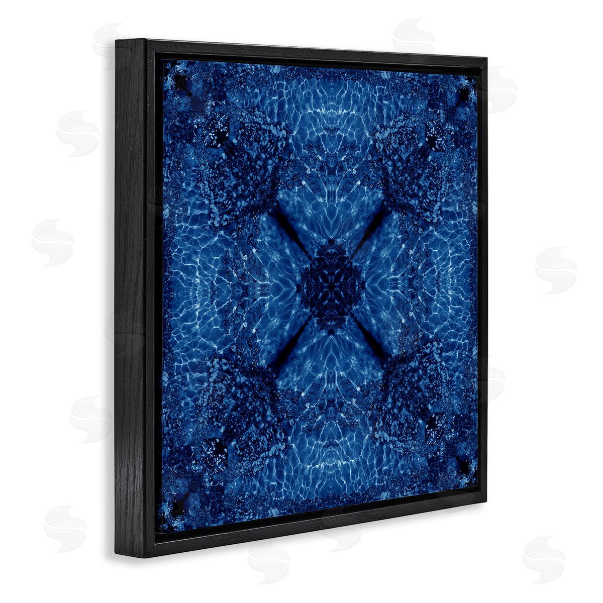 El Perkin Dark Blue Patterned Black Floating Frame Canvas Wall Art Print