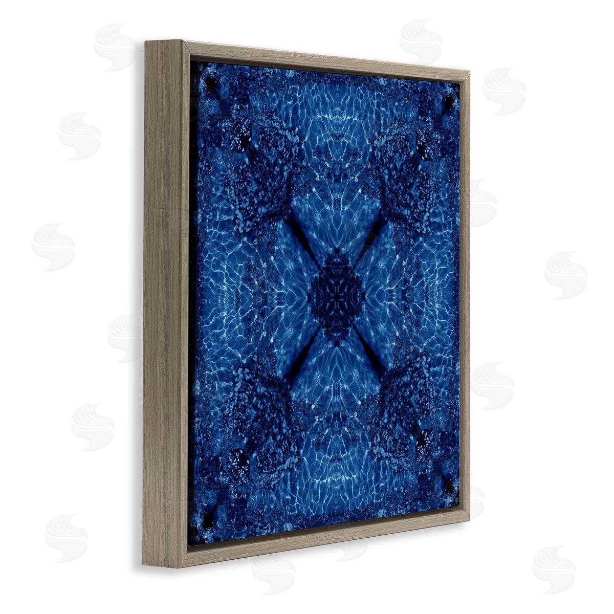 El Perkin Dark Blue Patterned Brown Floating Frame Canvas Wall Art Print