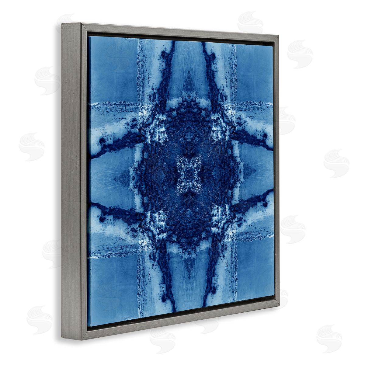 El Perkin Blue Geometric Shapes Gray Floating Frame Canvas Wall Art Print